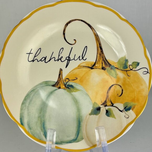 4 Thanksgiving Fall-Themed American Atelier Porcelain Appetizer/Side Plates NWOT - Picture 1 of 15